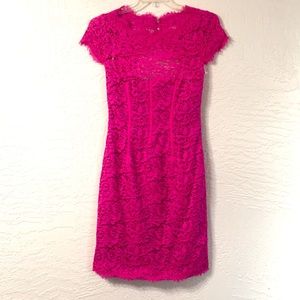 Monique Lhuillier Pink Lace Midi Dress